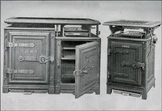 Antique cast-iron gas stoves from the early days of gas cooking
